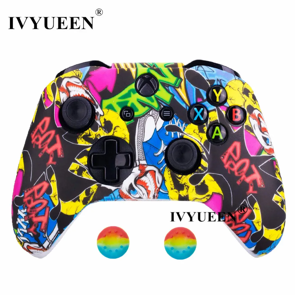 

IVYUEEN Water Transfer Print Case for XBox One X S Controller Silicone Protector Camo Skin Cover with Thumb Stick Grips Cap
