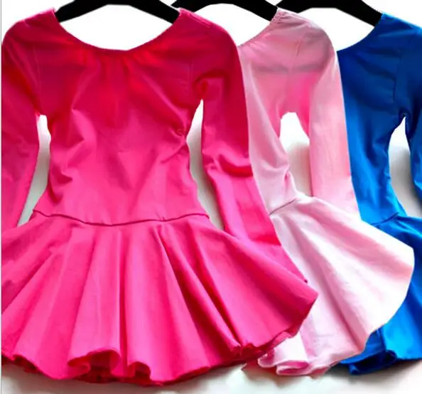 

110cm-150cm Girls Kids Ballet Dancewear Skating Dress Leotard Skirt Outfit Clothes Short Sleeve Pink Rose Blue Free Shipping