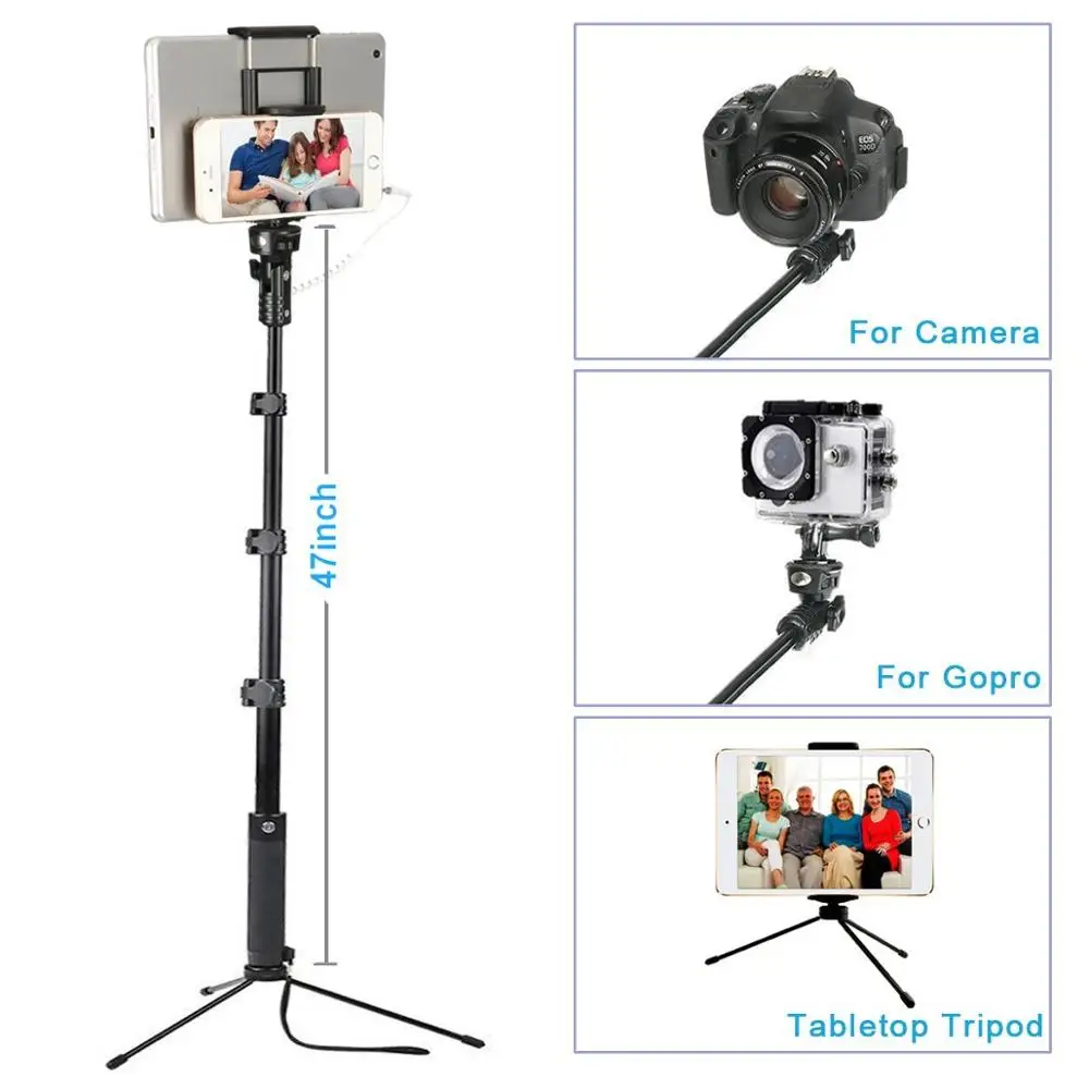 Проводная ручная селфи палка 16 5 57 дюймов штатив Gopro + алюминиевый монопод