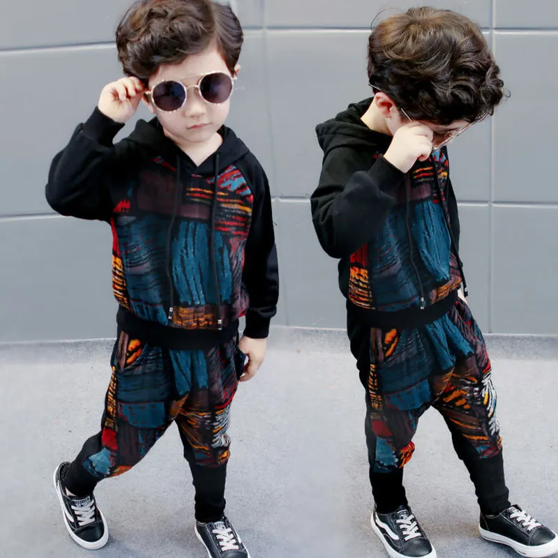 

Boys Clothes Fashion Style Autumn&Winter Boys Casual Suit 2Pieces Hooded Overall Leopard Skin Printed Kids Clothing Set
