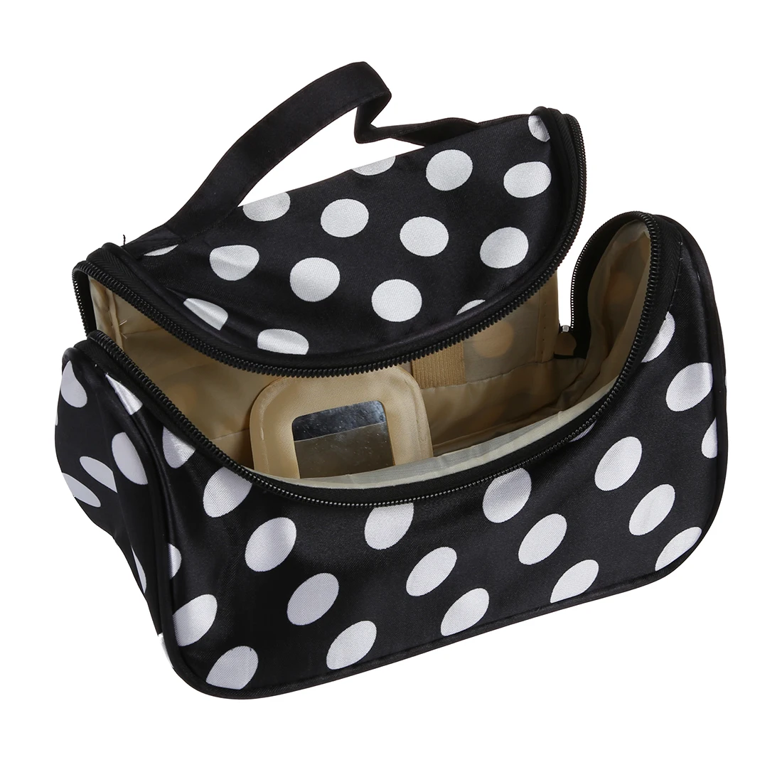 

Hot Fashion Black Zipper Bag Cosmetic Toiletry Bag Makeup bag Handbag with Points pattern.