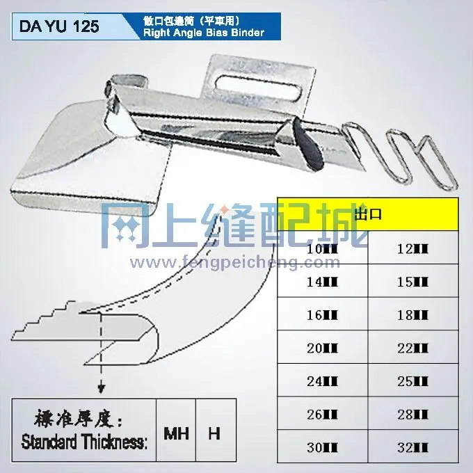 

Right Angle Bias Binder loose edges for 1 Needle Lockstitch Machine Binding of curve edge