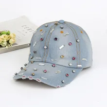 Новинка года; Модная Джинсовая бейсболка со стразами; винтажная хип-хоп шляпа; сезон весна-лето; женские повседневные Шапки; хлопковые спортивные унисекс; бейсболка