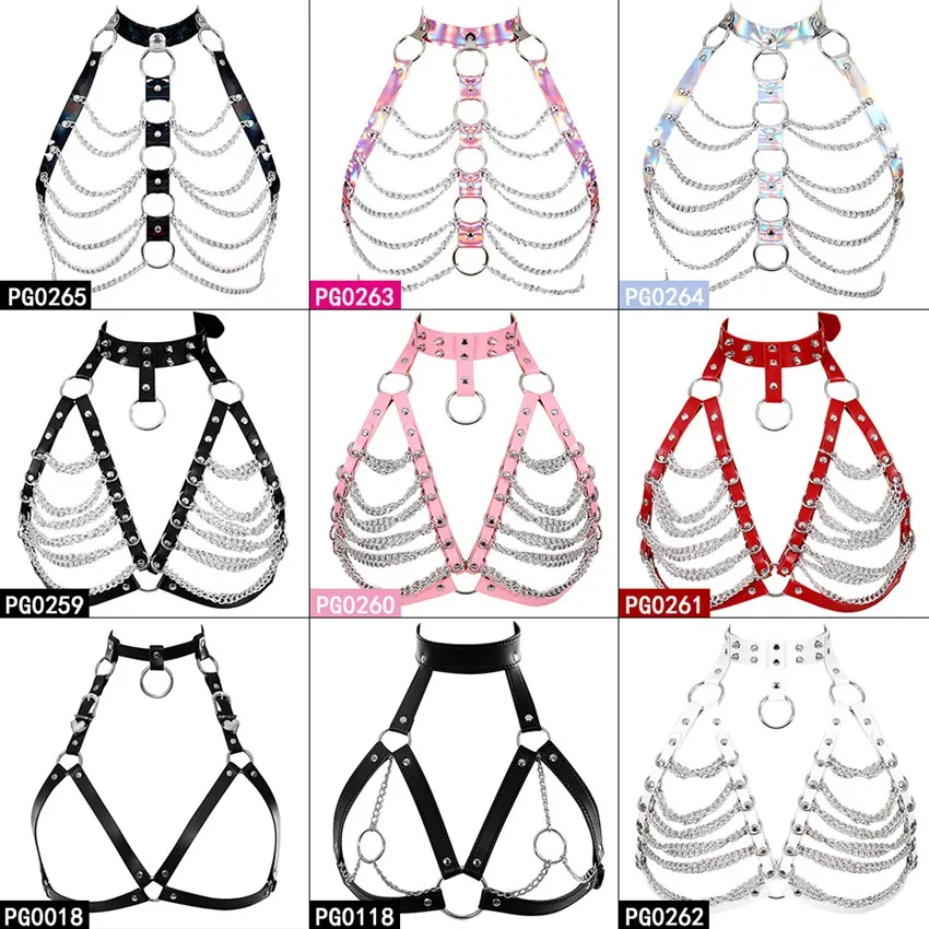 

Female Leather Harness Bra Punk Goth Strappy Body Cage Harnesses Black Adjustable for Women Sexy bondage Lingerie festival Rave