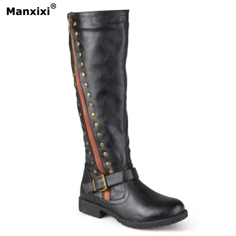 

Booties woman 2018 autumn Rivet side zipper Buckle female shoes new models long tube high boots hot fashion women's winter boots