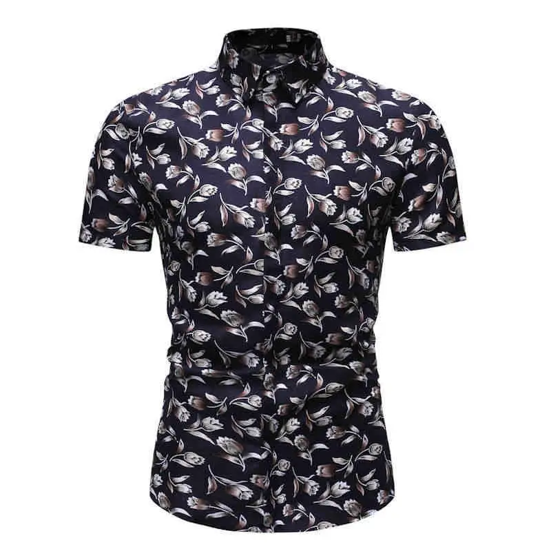 

Hawaiian Shirt Stay Folder Flower Short sleeve New model Shirts for Men Floral Casual Blouse Men Summer Gray Black Navy