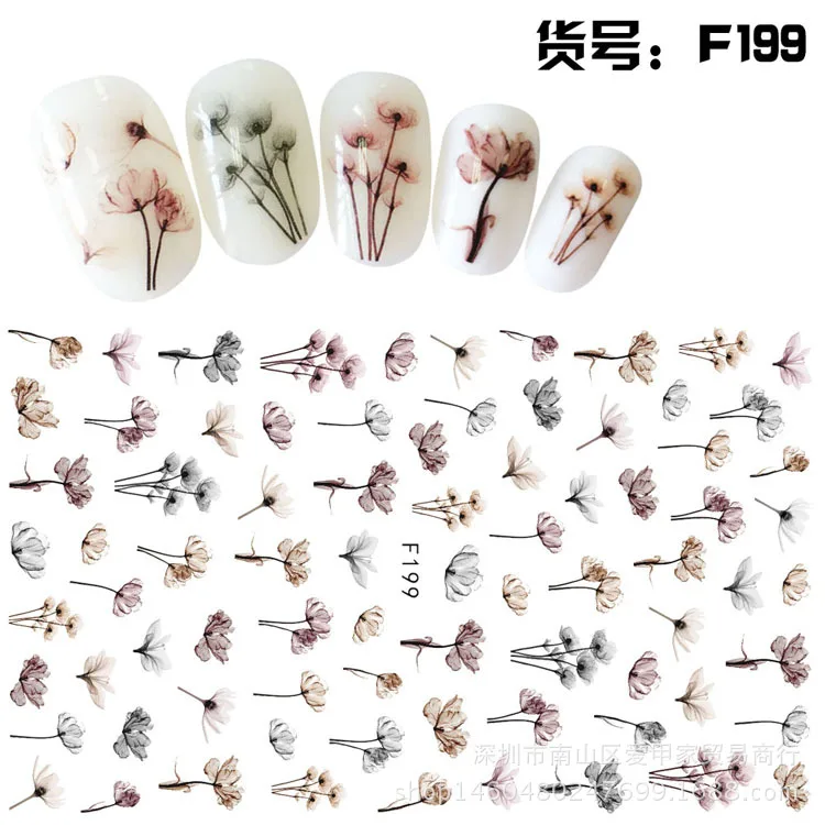 1078-ультратонкие Водные Наклейки для ногтей, наклейки для ногтей, наклейки для ногтей в Корейском стиле, самоклеящиеся наклейки, милые наклейки - Цвет: F199