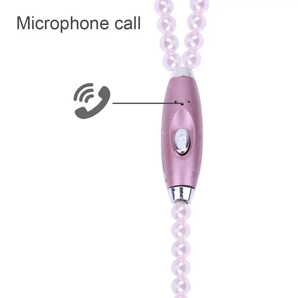 Birthday Girls Gifts Pearl Necklace Earphone In-Ear Pink Rhinestone Jewelry Beads Earphones With Mic For Samsung Xiaomi