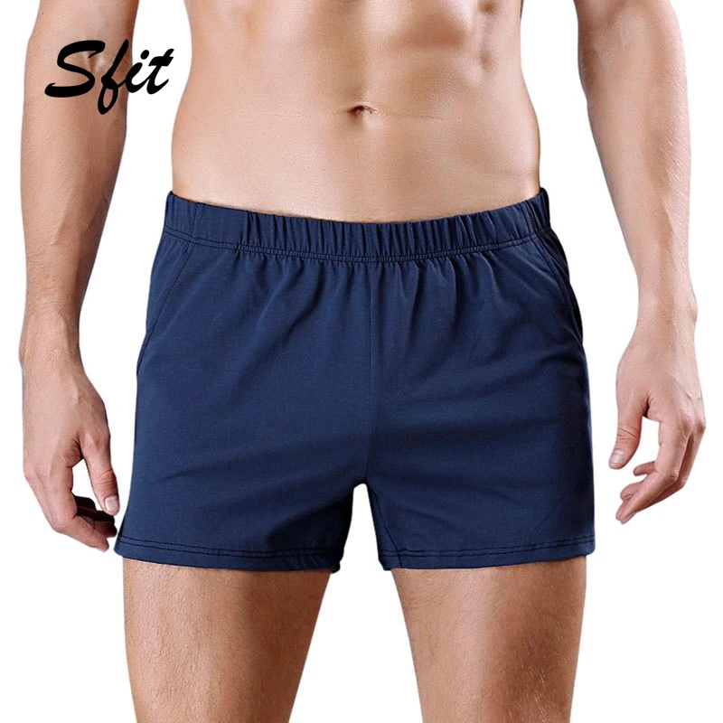 

Sfit Summer Men Cotton Boxer Shorts Leisure Underwear Solid Color Swimwear Plus Size Beachwear Bathing Suit Male Loose Casual