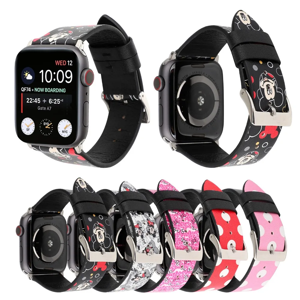 

Cartoon Pattern Leather Band For Apple Watch Strap 42mm 44mm Series 1 2 3 4 Bracelet Belt For Apple iWatch child Band 38mm 40mm