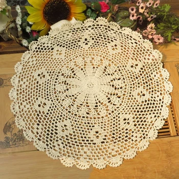 

2PCS/Lot Vintage Style Floral Hand Crochet Handmade Cotton Doily Cup Table Mat Doilies Crochet Placemat Coasters 35CM