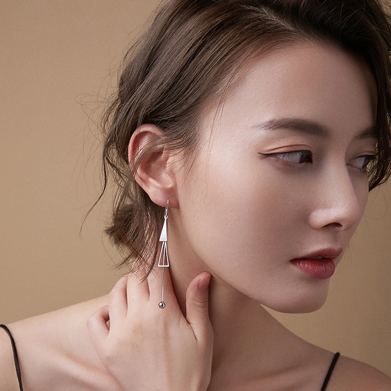 

Double Fair Elegant Geometric Long Tassel Ear Line Triangle Rose Gold White Gold Color Earrings For Women Fashion Jewelry KBE334