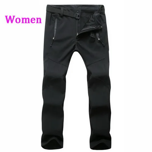 Мужские и женские зимние теплые флисовые повседневные штаны, ветронепроницаемые водонепроницаемые мужские плотные брюки, женские технологичные флисовые штаны на молнии, UA218 - Цвет: women black