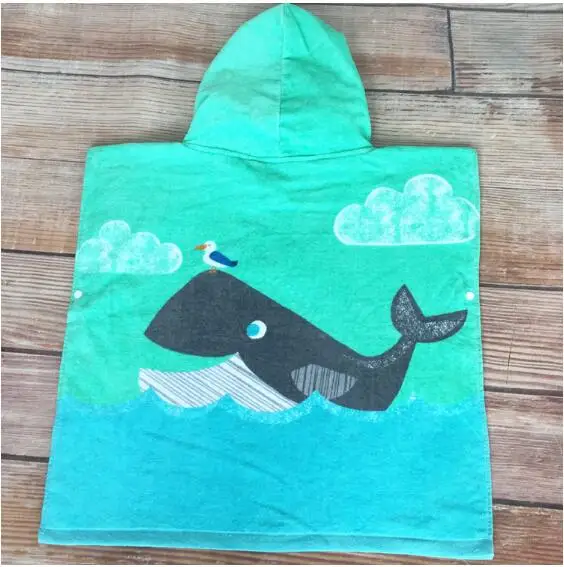 60 см 70 см Длина Акула КИТ натуральный хлопок пляжное полотенце с капюшоном абсорбент с петельным Ванна Полотенца махровые Плавание полотенце-накидка для детей