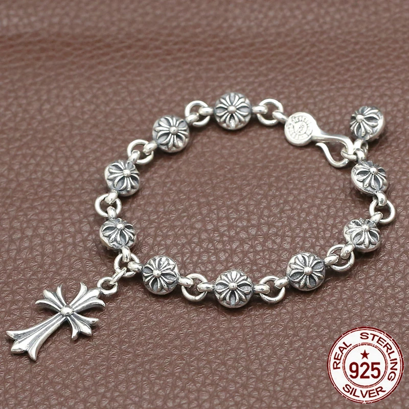 

100% S925 sterling silver bracelet personality fashion retro punk style crusader flower ball shape to send a gift of love hot