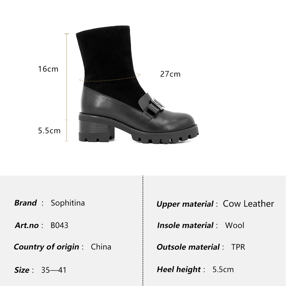 Grueso Lana Tacón Botas Pantorrilla Punta Sophitina De Lujo Black B43 Media Zapatos Oficina Redonda Mujer Cómodos Señora Hebilla Casual vwvqtP