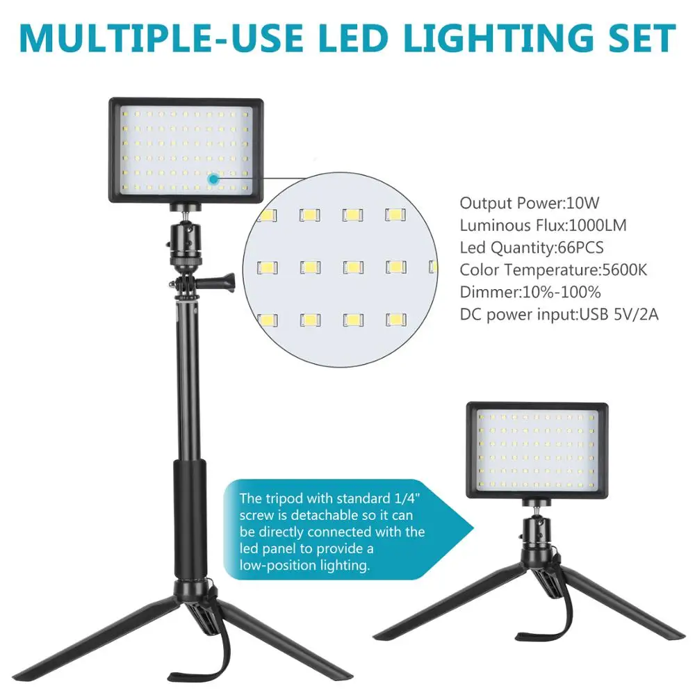  Neewer 2 Packs Dimmable 5600K USB LED Video Light with Adjustable Tripod Stand/Color Filters for Ta