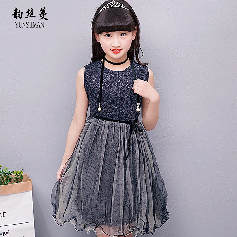 

Girls Sequined Dress Summer 2019 Sleeveless New Black Dresses for Girls 7 8 9 10 11 12 Years Children Kids Casual Costume 5AB1B