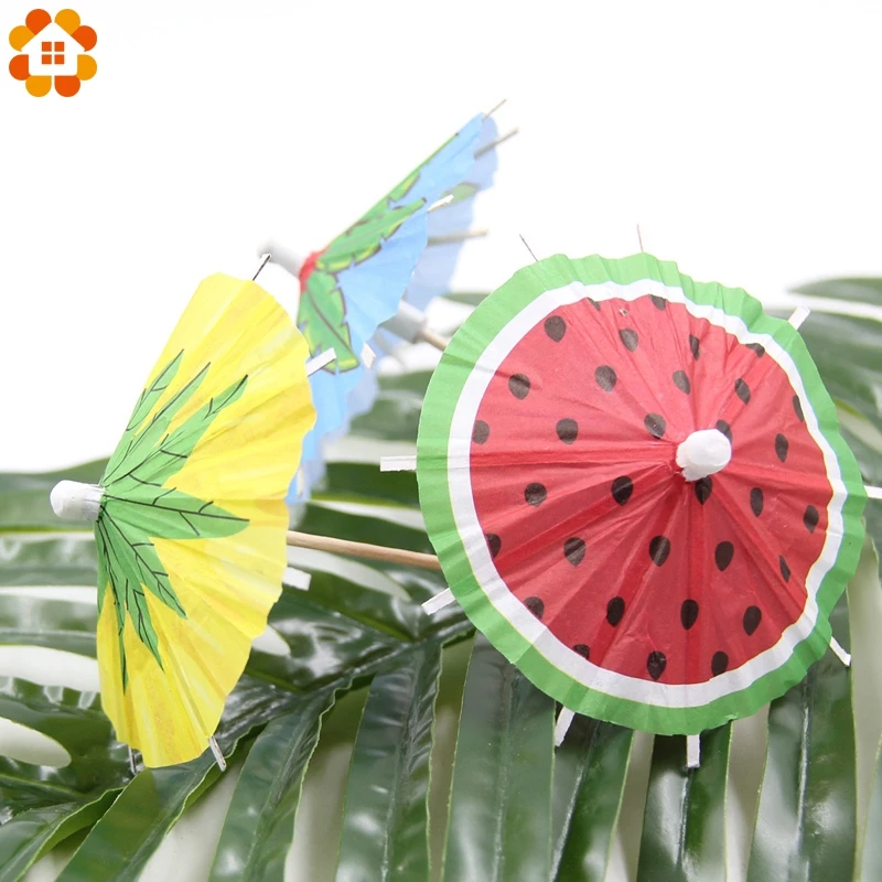 

20PCS Coconut Leaves Watermelon DIY Paper Umbrella Cake Topper Picks/Cocktail Parasols Drinks Picks Birthday/Wedding Party Decor