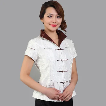 

Plus Size S-XXXL Chinese Women's Blouse Elegant Satin Shirt Top Novelty Embroidery Shirt Short Sleeve Flower Clothing WS054