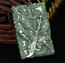 Натуральный зеленый Хотан нефрит Резные Китайский дракон меч GuanGong Амулет Лаки кулон + веревка цепочки и ожерелья сертификат ювелирные