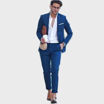 

Blue Suit Men Blazer Wedding Groom Men Suit With Pants Terno Tuxedo Smart Casual Street terno Slim Fit Jacket Costume Homme 2pcs