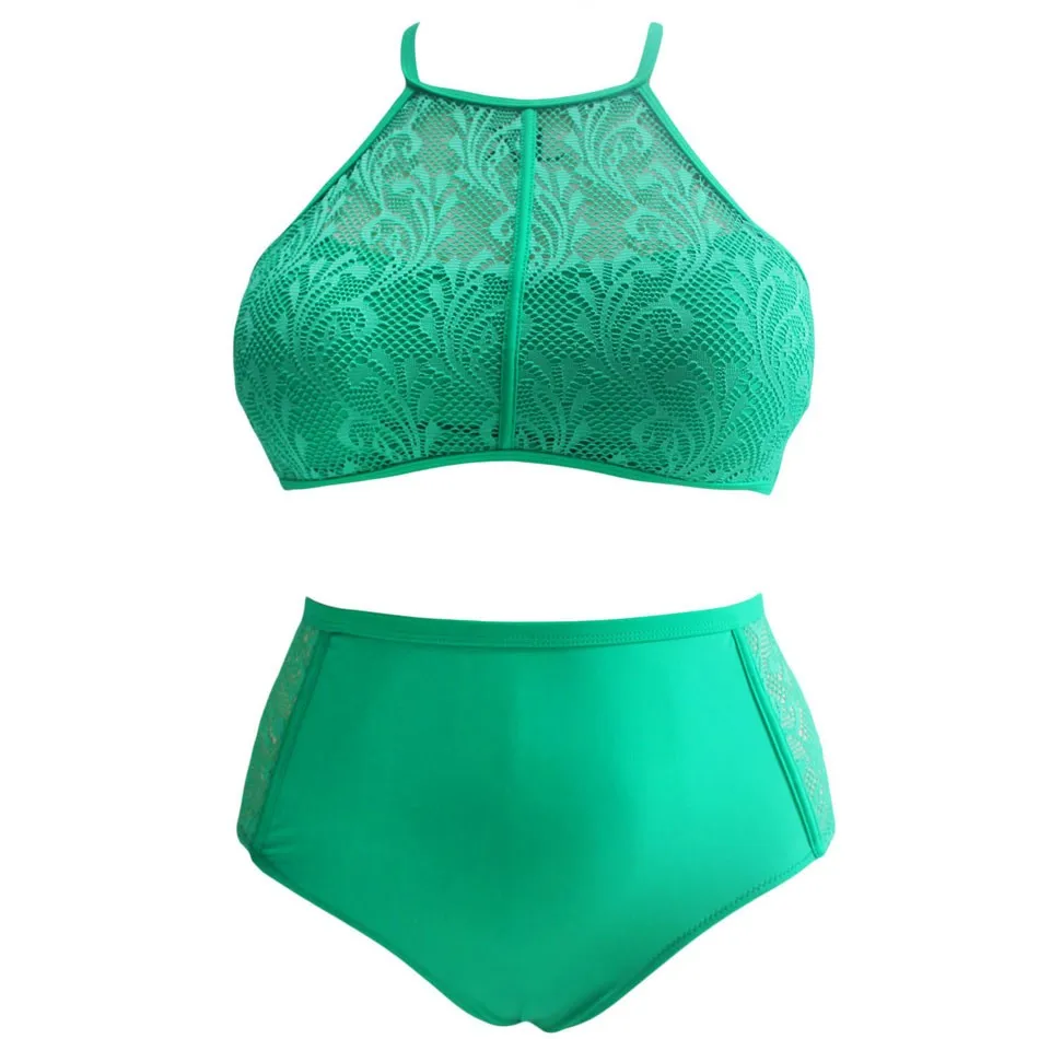 Green-Patterned-Mesh-Insert-Plus-Size-Swimwear-LC41991-9-3