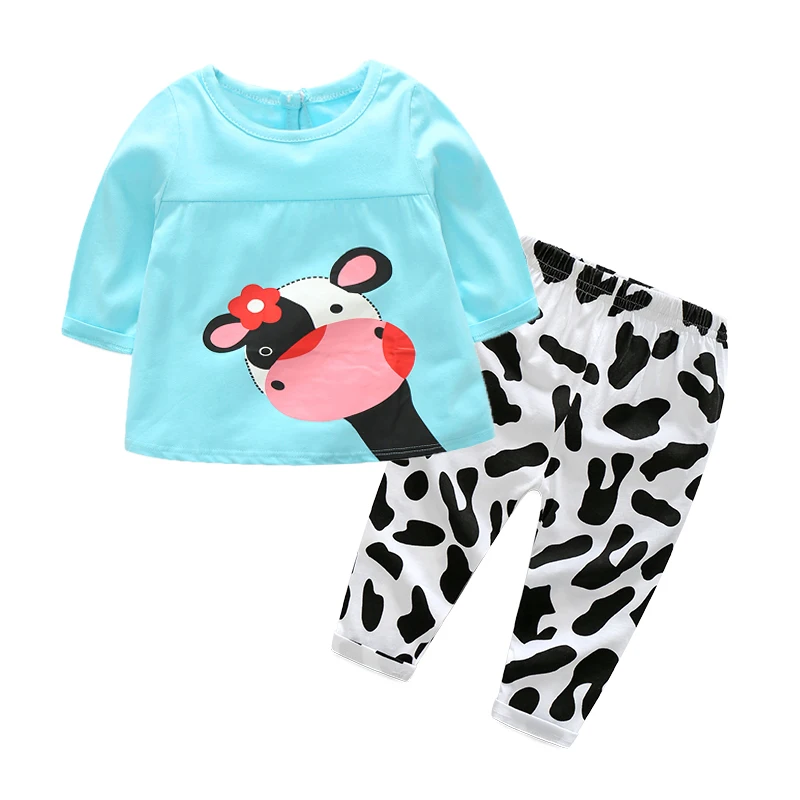 HOT spring autumn infant clothes set cow Long sleeve T shirt +pants 2pcsset casual baby girls clothing suit (11)