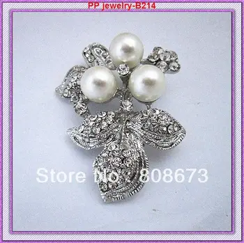 

High Quality!!(12pcs/lot) Rhodium Plated Stunning Crystal Pearl Flower Brooches!!Free Shipping!!