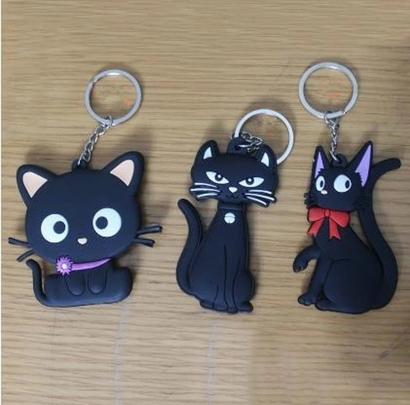 

Cartoon Anime Black Cat Pendant Key Chain Cute Silicone Car Key Decor