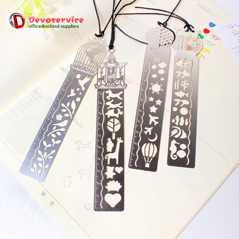 Kawaii Творческий Многофункциональный полые металлические закладки правитель DIY рисунок ультра-тонкий правители для детей Студент Школьные