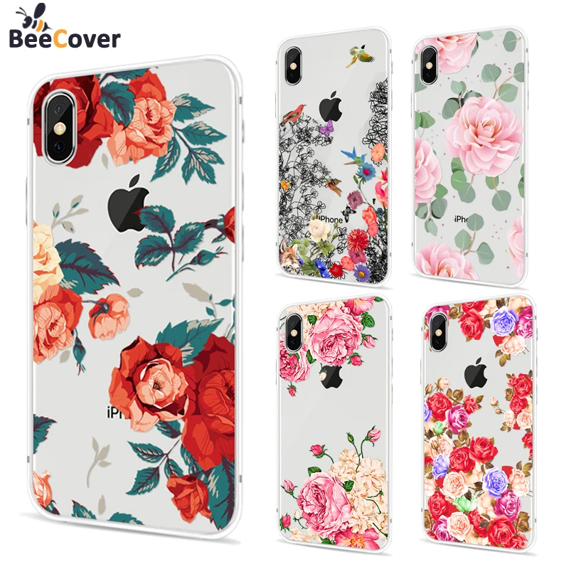 BeeCover Flower Patterned Case For iPhone X Cover Soft Silicone Floral Protect Cases For iPhone