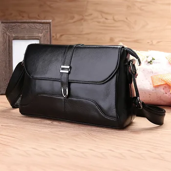 

100% Genuine Leather First Layer Cowhide Messenger Bags For Women Famous Brand Ladies Casual Cross Body Sling Shoulder Bag