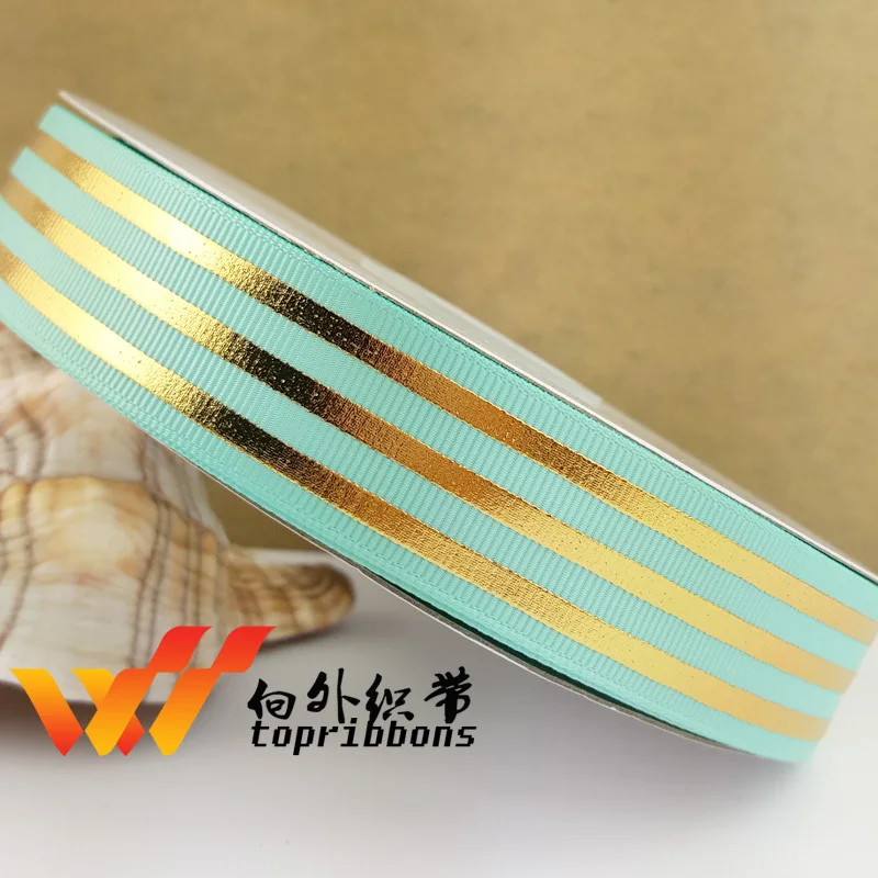 Gold foil ribbon printed ribbon Stripe ribbon Free shipping 1" 50 yards