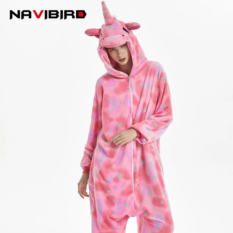 Новый розовый Stars Единорог Onesie для взрослых кигуруми зима Для женщин мультфильм