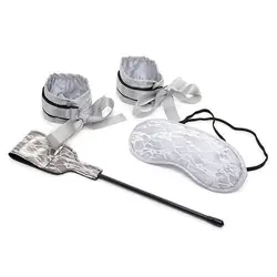 3 шт./компл. кружева маска с завязанными глазами патч + наручники для секса + хлыст королевы серебро Секс-игрушки для женская комбинация