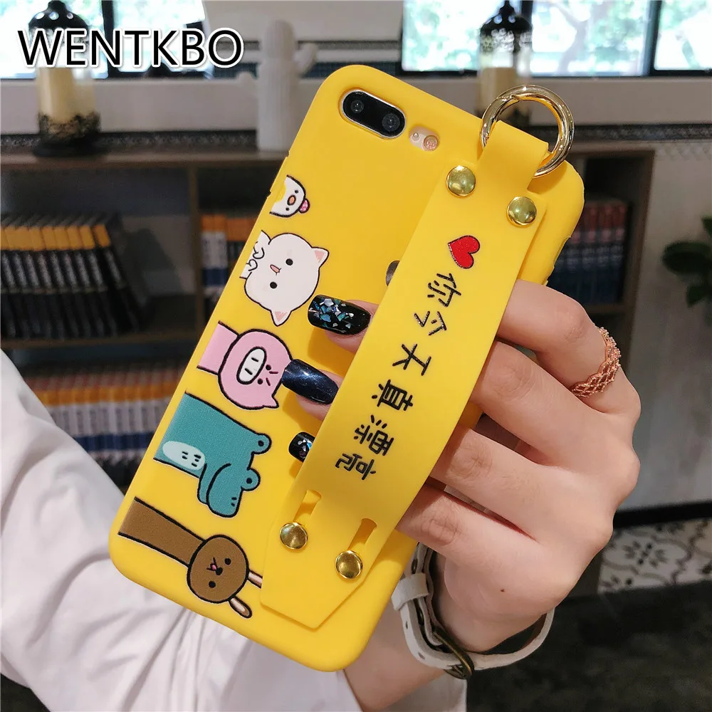 

For Funda iPhone X Case Cute Funny Animals Print Pattern Covers For iPhone 6 6s 7 8 Plus Soft TPU Fashion Wrist Strap Phone Case