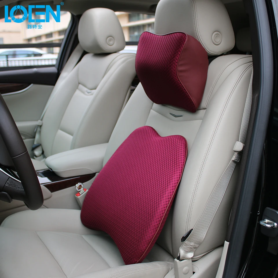 Universal Summer Breathable Memory Foam Cotton Car Pillow Seat Back Red