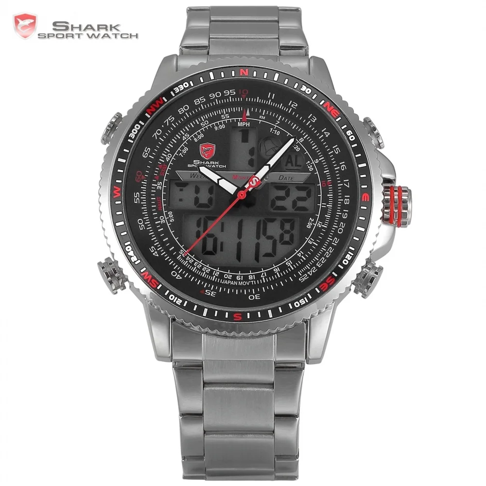 Luxury Winghead SHARK Sport Watch Men Black Dual Time Date