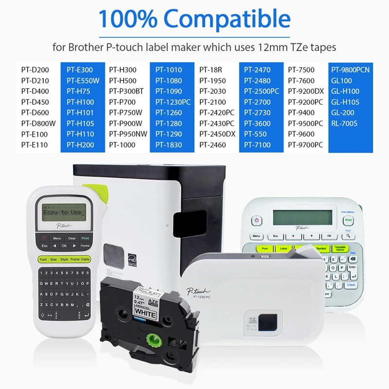 Unistar 30 Φ Совместимость с Brother P touch 12 мм черные на белом ленте для этикеток PT1010