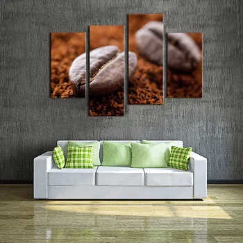 

4 Panels Canvas Painting Fragrant Coffee Beans Painting On Canvas Wall Art Picture Kitchen Coffee Decoration Unframed