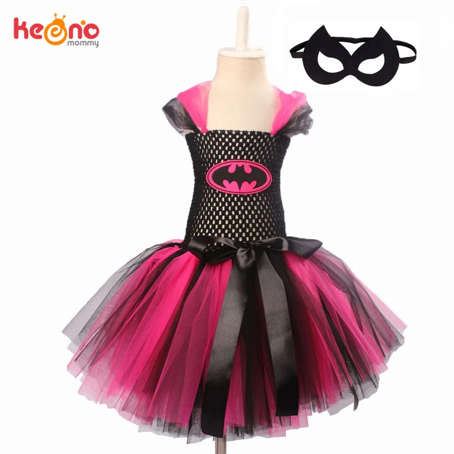 Hot Pink Batgirl Girls Tutu Dress with Mask Super Hero Inspired