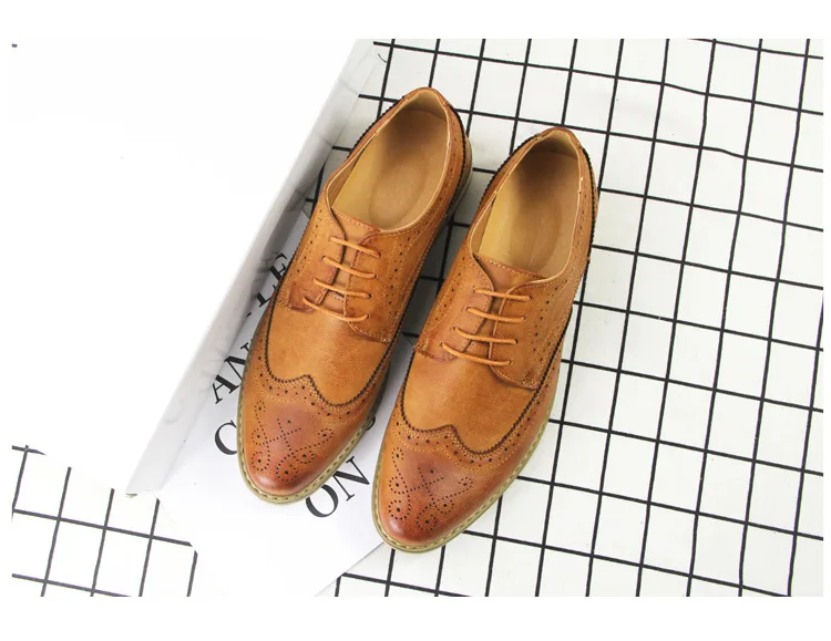 Bullock Carve/мужская кожаная обувь с острым носком Повседневная Мужская дышащая обувь на шнуровке в деловом стиле модная мужская обувь с перфорацией типа «броги» размеры 38-44