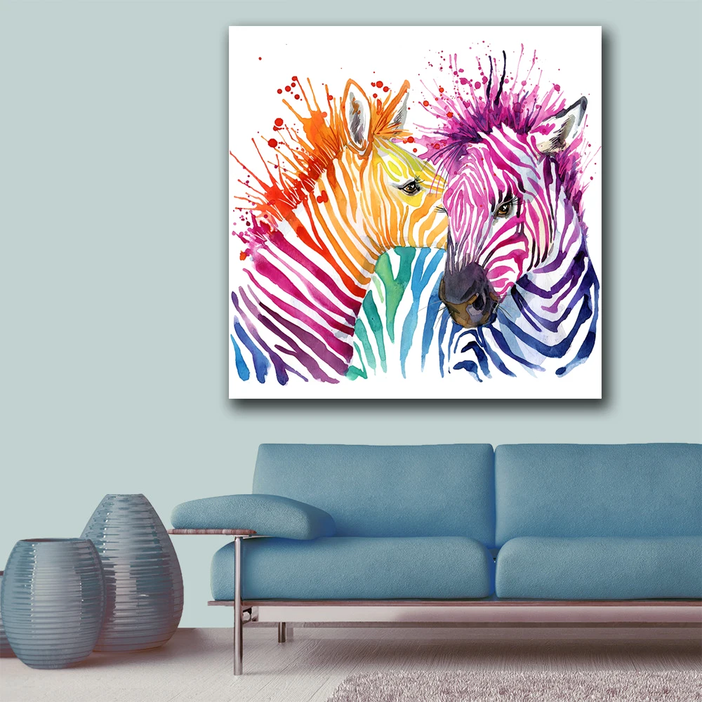 Modern Oil Painting Rainbow Zebra 16x16 Coloful Home Decor Art Canvas Print 