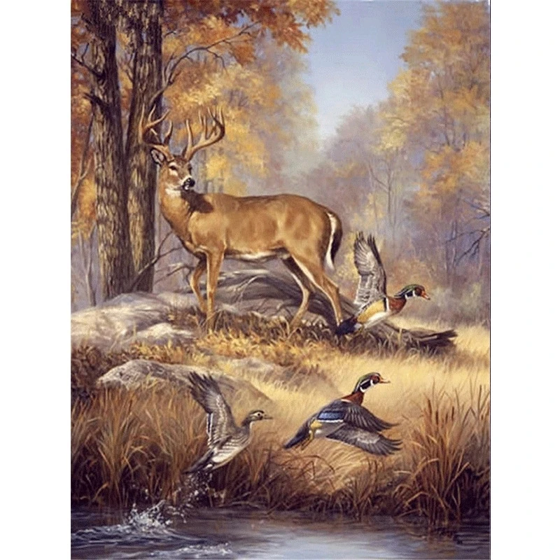 

5D Resin Diamond embroidery Round Diamond Mosaic Craft Cross Stitch DIY Needlework 2018 Fashion Deer Ducks In Forest KBL