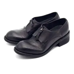 Винтаж Стиль черные деловые туфли строгого стиля из натуральной нешлифованной кожи ручной работы из натуральной кожи мужские оксфорды