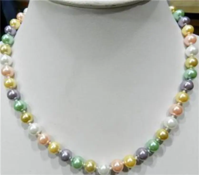 

8mm Multicolor south sea shell pearl necklace 18" AAA style Fine Noble real Natural free shipping