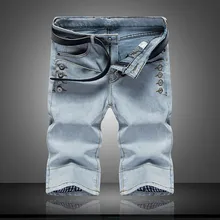 Летние мужские новые модные повседневные джинсовые шорты, летние мужские шорты с боковыми пуговицами, мужские шорты Размер 28-34