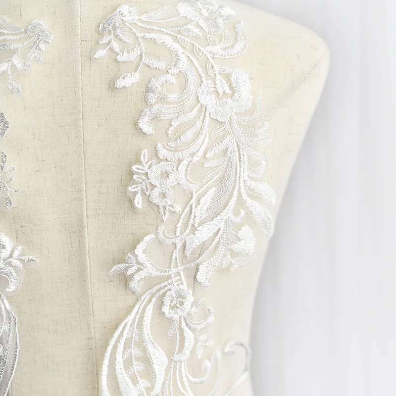 1 пара(2 шт.) белое цветочное кружево, аппликация, Высококачественная свадебная ткань для декора платья, швейная аппликация для свадебной вуали