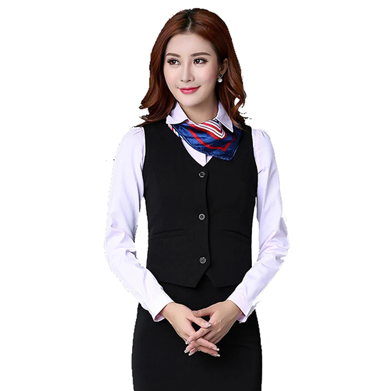 S 3XL High Quality Summer Cotton Female Vest Black Suit V Neck Women's